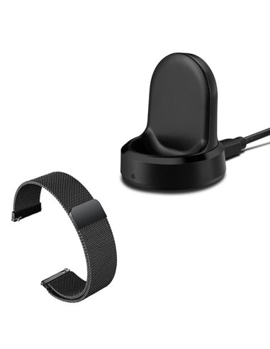 Kit Bracelete Milanese Loop Fecho Magnético + Carregador Usb Charger para Samsung Gear S3 Classic - Preto