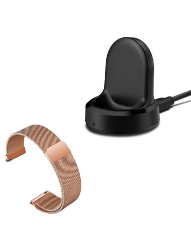 Kit Bracelete Milanese Loop Fecho Magnético + Carregador Usb Charger para Samsung Gear S3 Classic - Rosa