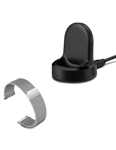 Kit Bracelete Milanese Loop Fecho Magnético + Carregador Usb Charger para Samsung Gear S3 Frontier - Cinza