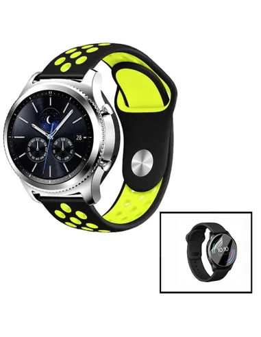 Kit Bracelete SportyStyle + Película de Fenix 6S Sapphire - 42mm - Preto / Verde Fluorescente