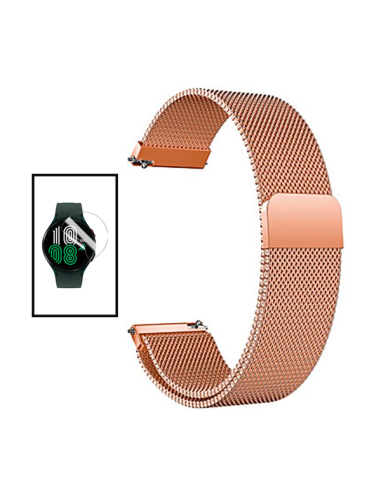 Kit Bracelete Milanese Loop Fecho Magnético + Película de Gel Full Cover para Realme Watch 2 - Rosa / Transparente