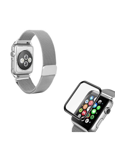 Kit Bracelete Milanese Loop Fecho Magnético + Película de Vidro 3D para Apple Watch Series 3 - 38mm - Cinza