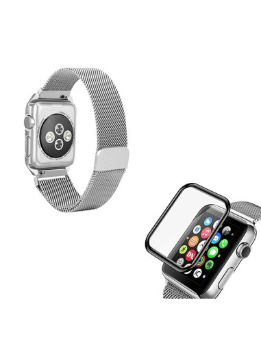 Kit Bracelete Milanese Loop Fecho Magnético + Película de Vidro 3D para Apple Watch Series SE - 40mm - Cinza