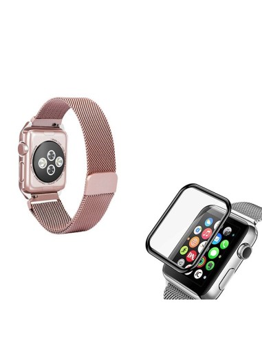 Kit Bracelete Milanese Loop Fecho Magnético + Película de Vidro 3D para Apple Watch Series SE - 40mm - Rosa