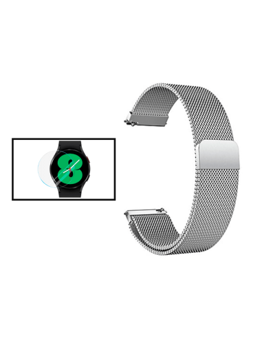 Kit Bracelete Milanese Loop Fecho Magnético + Película de Vidro 3D para Xiaomi Watch S1 - Cinza / Transparente