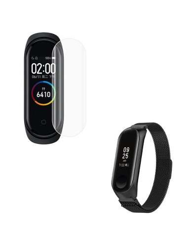 Kit Bracelete Milanese Loop Fecho Magnético + Película Protectora Ecrã Gel Full Cover para AmazFit Band 5 - Preto