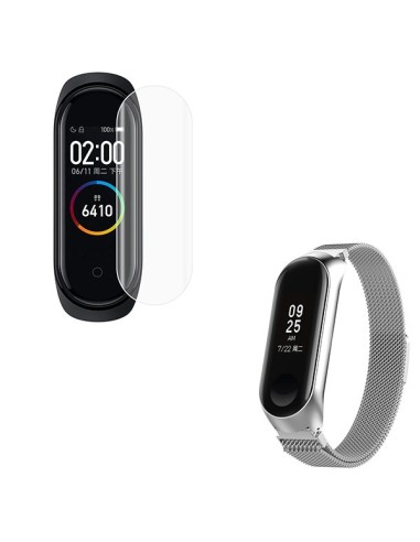 Kit Bracelete Milanese Loop Fecho Magnético + Película Protectora Ecrã Gel Full Cover para Xiaomi Mi Band 4 - Cinza