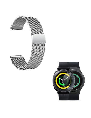 Kit Bracelete Milanese Loop Fecho Magnético + Película Protectora Ecrã Vidro para Samsung Gear S3 Frontier - Cinza