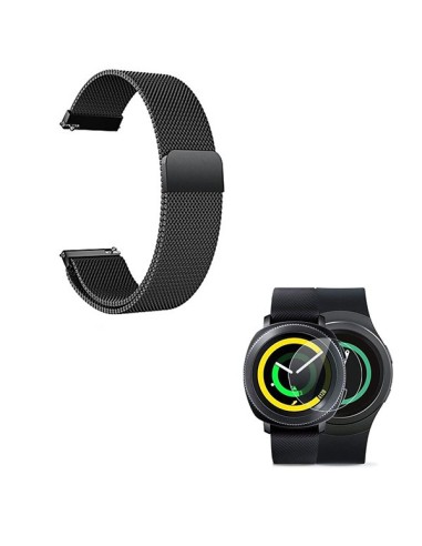 Kit Bracelete Milanese Loop Fecho Magnético + Película Protectora Ecrã Vidro para Samsung Gear S3 Frontier - Preto