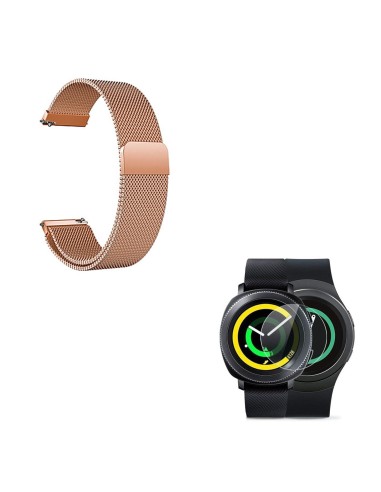 Kit Bracelete Milanese Loop Fecho Magnético + Película Protectora Ecrã Vidro para Samsung Gear S3 Frontier - Rosa