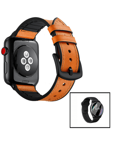 Kit Bracelete Premium SiliconLeather + Película de Hydrogel para Apple Watch Series 9 Aluminum - 41mm - Castanho / Preto