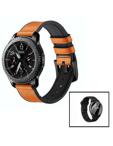 Kit Bracelete Premium SiliconLeather + Película de Hydrogel para Huawei Watch 3 Pro - Castanho / Preto