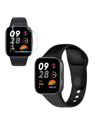 Kit Bracelete SmoothSilicone + Película de Hydrogel para Xiaomi Redmi Watch 3 Lite - Preto