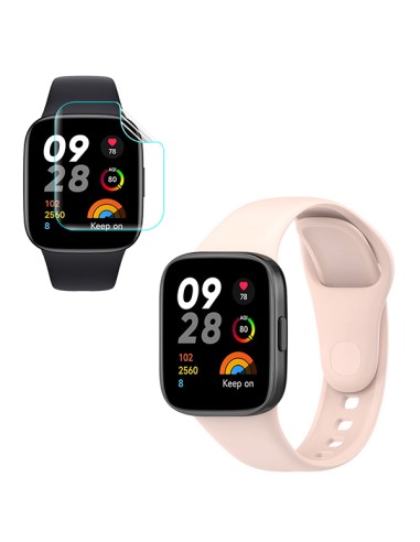 Kit Bracelete SmoothSilicone + Película de Hydrogel para Xiaomi Redmi Watch 3 Lite - Rosa