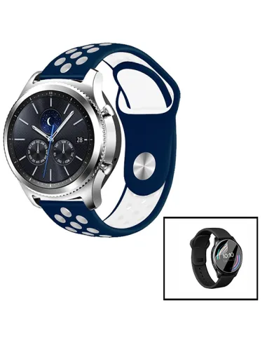 Kit Bracelete SportyStyle + Película de Hydrogel para Huawei Watch GT 3 42mm - Azul Escuro / Branco