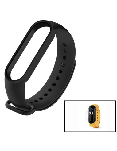 Kit Bracelete SmoothSilicone + Película Hydrogel para Xiaomi Mi Band 6 / Mi Smart Band 5 - Preto