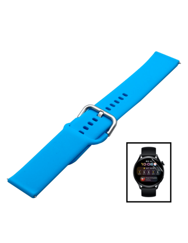 Kit Bracelete SmoothSilicone Com Fivela + Película de Hydrogel para AmazFit GTR 3 - Azul Céu