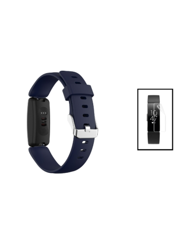 Kit Bracelete SmoothSilicone Com Fivela + Película de Hydrogel para Fitbit Inspire 2 - Azul Escuro