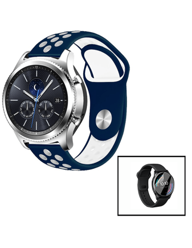 Kit Bracelete SportyStyle + Película de Hydrogel para Huawei Watch GT 3 46mm - Azul Escuro / Branco