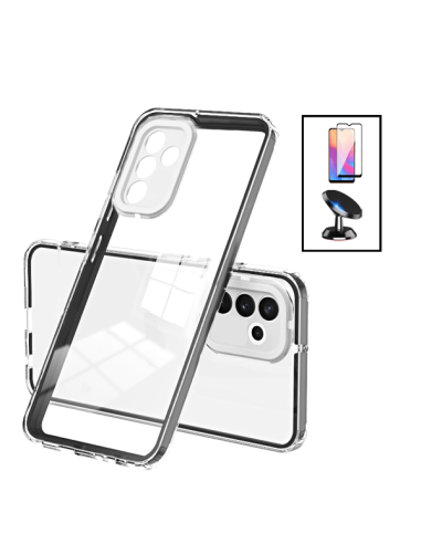 Kit Capa 360 Airbag Anti-Drop Camera Protection + Suporte Magnético de Carro + 5D Full Cover para Samsung Galaxy A04s - Transpar