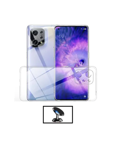 Kit Capa 360° Impact Protection + Suporte Magnético para Oppo Find X5 Lite - Transparente/Branco