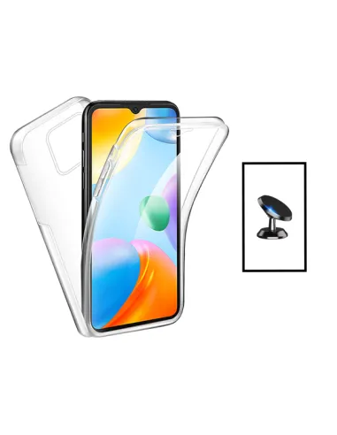 Kit Capa 360° Impact Protection + Suporte Magnético para Xiaomi Redmi 10 Power - Transparente/Branco