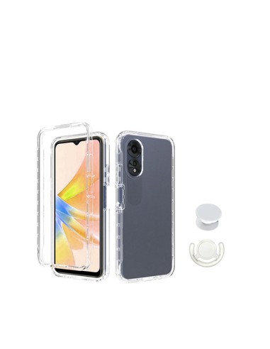 Kit Capa 3x1 360° Impact Protection + 1 GripHolder + 1 Suporte GripHolder Branco Phonecare para Oppo A18 - Transparente/Branco