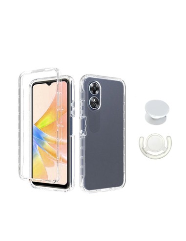 Kit Capa 3x1 360° Impact Protection + 1 GripHolder + 1 Suporte GripHolder Branco Phonecare para Oppo A58 5G - Transparente/Branc