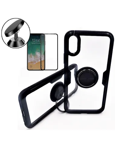 Kit Capa 3x1 Clear Armor + Vidro Premium Full Cover + Suporte Magnético para iPhone XS Max