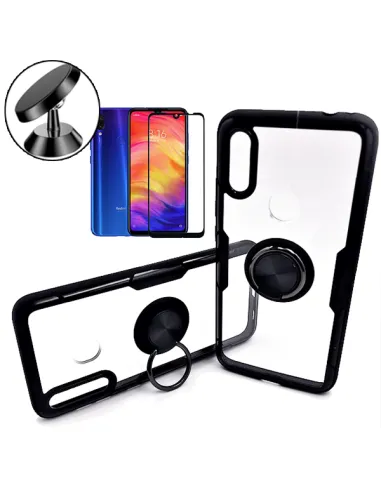 Kit Capa 3x1 Clear Armor + Vidro Premium Full Cover + Suporte Magnético para Xiaomi Redmi 7