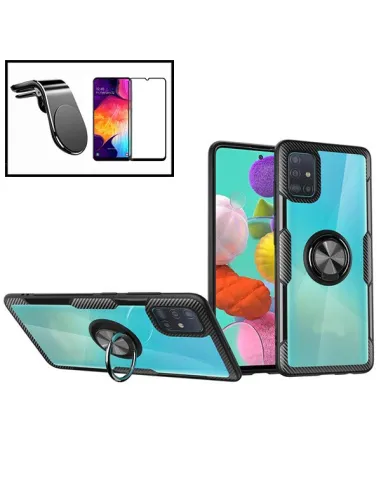 Kit Capa 3x1 Clear Armor + Vidro Premium Full Cover + Suporte Magnético L para Samsung Galaxy M30