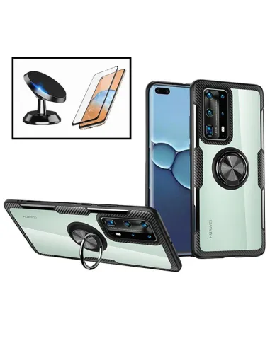 Kit Capa 3x1 Clear Armor + Vidro Premium Full Cover + Suporte Magnético para Huawei P40 Lite