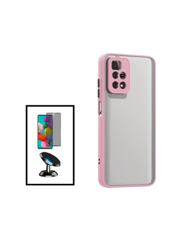 Kit Capa Camera Protection + Película Anti-Spy + Suporte Magnético para Xiaomi Poco M4 Pro - Rosa