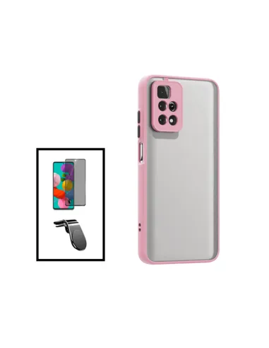 Kit Capa Camera Protection + Película Anti-Spy + Suporte Magnético L para Xiaomi Poco M4 Pro - Rosa