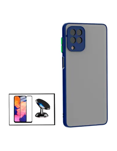 Kit Capa Camera Protection + Vidro Temperado Premium + Suporte Magnético para Samsung Galaxy A12 - Azul