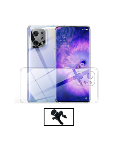 Kit Capa 3x1 360° Impact Protection + Suporte Magnético de Carro Reforçado para Oppo Find X5 Lite - Transparente/Branco