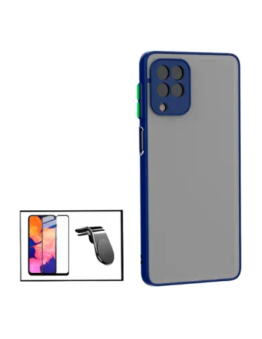 Kit Capa Camera Protection + Vidro Temperado Premium + Suporte Magnético L para Samsung Galaxy A12 - Azul