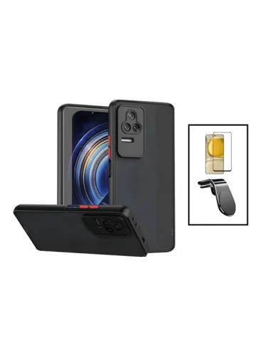 Kit Capa Camera Protection + Vidro Temperado Premium + Suporte Magnético L para Xiaomi Poco F4 5G - Preto