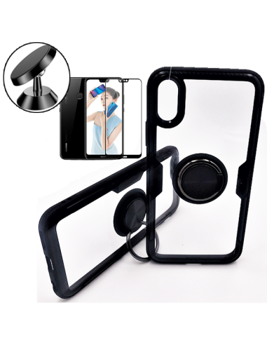 Kit Capa 3x1 Phonecare Clear Armor + Película de Vidro Temperado 5D Full Cover + Suporte Magnético de Carro para Huawei P20 Lite