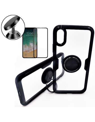 Kit Capa 3x1 Phonecare Clear Armor + Película de Vidro Temperado 5D Full Cover + Suporte Magnético de Carro para iPhone XS Max