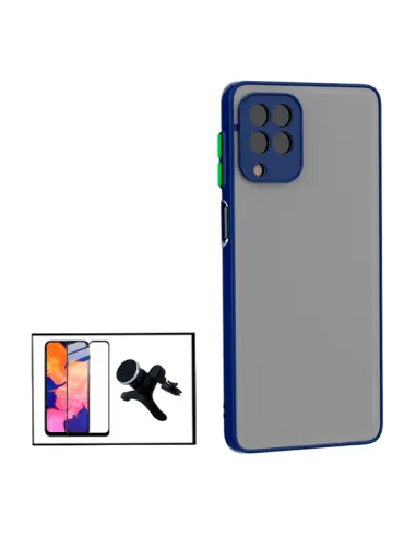 Kit Capa Camera Protection + Vidro Temperado Premium + Suporte Magnético Reforçado para Samsung Galaxy A12 - Azul