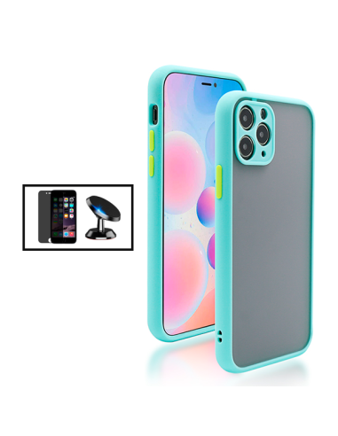Kit Capa Anti Choque Camera Protection + Película 5D Anti-Spy + Suporte Magnético de Carro para Apple iPhone SE 2022 - Azul Clar