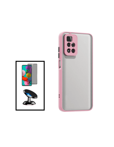 Kit Capa Anti Choque Camera Protection + Película 5D Anti-Spy + Suporte Magnético de Carro para Xiaomi 11i HyperCharge - Rosa