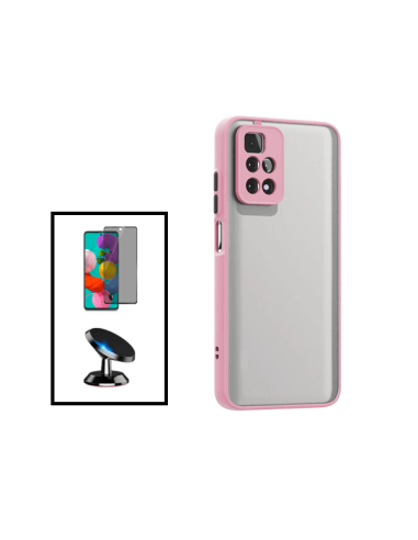 Kit Capa Anti Choque Camera Protection + Película 5D Anti-Spy + Suporte Magnético de Carro para Xiaomi Redmi Note 11 - Rosa