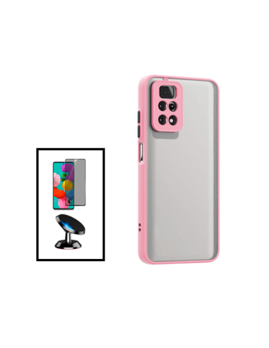 Kit Capa Anti Choque Camera Protection + Película 5D Anti-Spy + Suporte Magnético de Carro para Xiaomi Redmi Note 11E Pro - Rosa