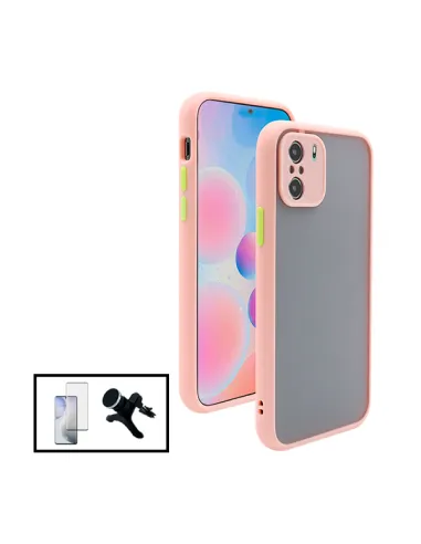 Kit Capa Camera Protection + Vidro Temperado Premium + Suporte Magnético Reforçado para Xiaomi Poco F3 - Rosa