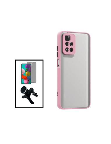 Kit Capa Anti Choque Camera Protection + Película 5D Anti-Spy + Suporte Magnético Reforçado de Carro para Xiaomi 11i - Rosa