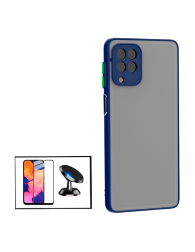 Kit Capa Anti Choque Camera Protection + Película 5D Full Cover + Suporte Magnético de Carro para Samsung Galaxy A12 - Azul