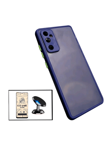 Kit Capa Anti Choque Camera Protection + Película 5D Full Cover + Suporte Magnético de Carro para Samsung Galaxy A13 - Azul