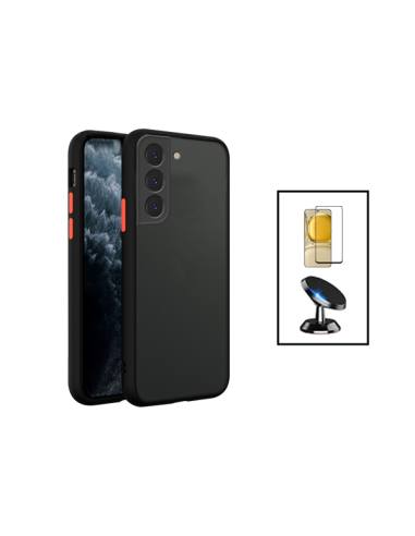 Kit Capa Anti Choque Camera Protection + Película 5D Full Cover + Suporte Magnético de Carro Samsung Galaxy S23 - Preto